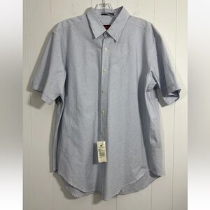 NWT AUSTIN REED LONDON 80's 2-ply Cotton Men's Striped Shirt Sz L Short Sleeve